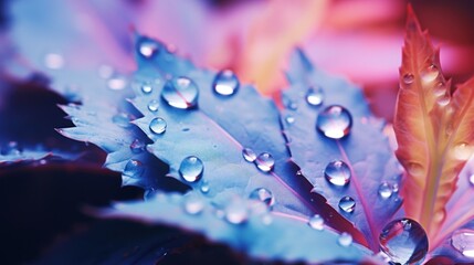 Raindrops on a leaf in the morning, AI