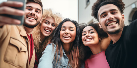 Fototapeta premium group of young people taking a selfie