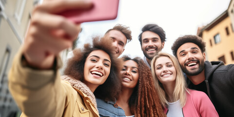 group of young people taking a selfie