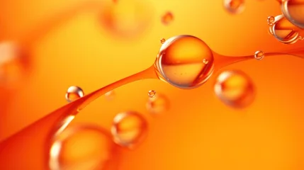 Fotobehang Orange oil drops on an orange background, AI © starush