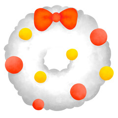 White Christmas wreath watercolor illustration, Cute Doodle element