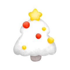White Christmas tree watercolor illustration, Cute Doodle element