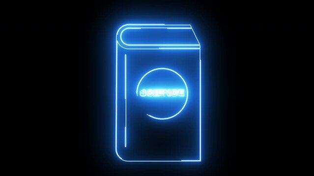 Animated science book icon with a glowing neon effect