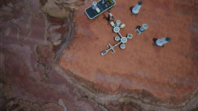 Colonization of planet Mars. Building a home base for the space mission time lapse