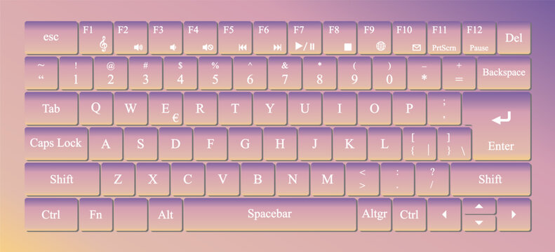 Vector modern qwerty Keyboard Layout Stencil cut. Gradient background.