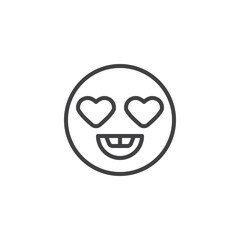 Emoji with heart shaped eyes line icon