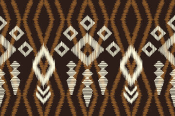 Ethnic Ikat fabric pattern geometric style.African Ikat embroidery brown Ethnic oriental pattern brown background. Abstract,vector,illustration.Texture,wallpaper,frame,decoration,carpet,motif.