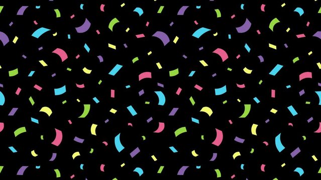4k Animated falling confetti pattern on black background. Vertical Design Colorful paper cuts, sprinkles or sweet sugar decorations background. Motion Confetti pattern for birthday, party celebration.