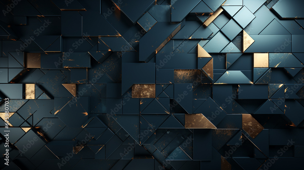 Sticker abstract geometric composition, dark blue background. generative ai