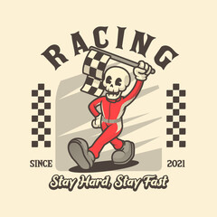 Fototapeta na wymiar Skull Motorsport Retro and Vintage Mascot