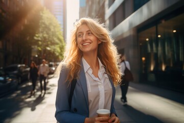 Fototapeta premium Business woman walking street smiling
