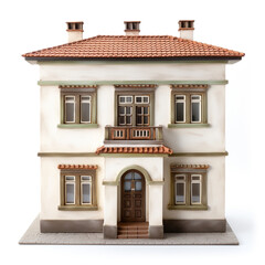 Two-story residential house model. Classic design. 3D model illustration.