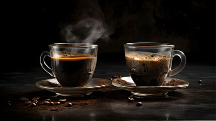 Photo of two coffee mugs of a black background