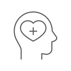 Mental health icon. Simple outline style. Positive mind wellbeing, brain, emotion, mental health development and care concept. Thin line symbol. Vector illustration isolated. Editable stroke.