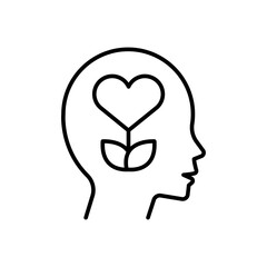 Mental health icon. Simple outline style. Positive mind wellbeing, brain, emotion, mental health development and care concept. Thin line symbol. Vector illustration isolated.