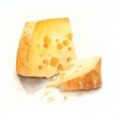 Piece of hard cheese Grana Padano watercolor - obrazy, fototapety, plakaty