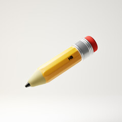 Yellow pencil with red rubber eraser isolated over white background. 3D rendering.