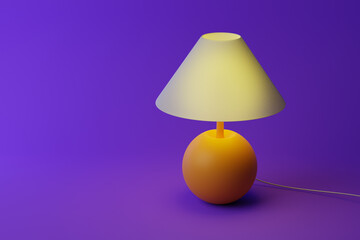 Small yellow table lamp isolated over purple background. 3D rendering.
