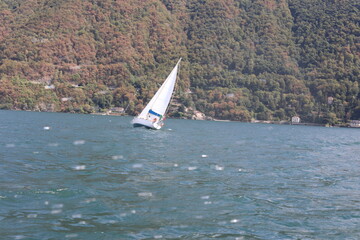Beautiful sailboat on the lake. windsurfing on the sea. sailing in the bay