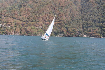 Beautiful sailboat on the lake. windsurfing on the sea. sailing in the bay