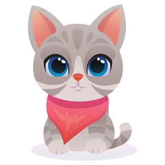 cute gray kitten sitting with a scarf vector drawing