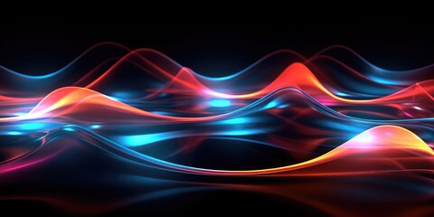 Fototapeta premium Abstract colorful wavy lines on black background, futuristic technology concept.