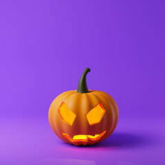 Halloween pumpkin isolated over purple background. Halloween concept. 3D rendering.
