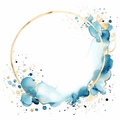 gold and blue frame on the watercolor background