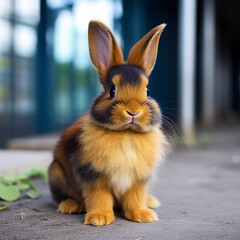 Obraz premium A charming close-up of a cute little bunny of exotic color in its uniqueness. Differentiated and charming rabbit with a distinct trait in a charming scene.