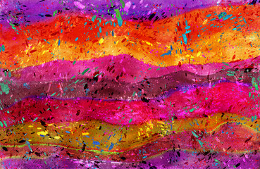 Festive, joyful watercolor wavy background with colorful splashes. Illustration.