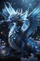 beautiful blue dragon, mythical being with celestial wings, Generative Ai