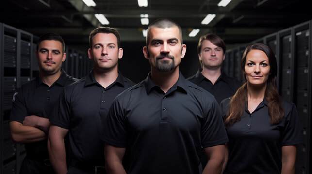 Diverse team of data center system administrators. Generative AI