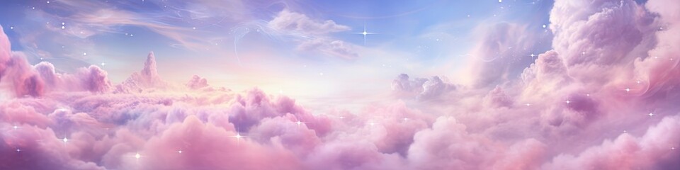 Dreamy pink sparkling cloudscape. Calm pink sky and clouds background with room for text copy. - 675384998