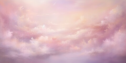 Obraz premium Dreamy pink sparkling cloudscape. Calm pink sky and clouds background with room for text copy.