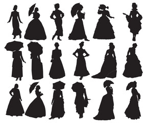 Victorian Woman EPS, Victorian woman silhouette clipart, Vintage Lady Silhouette Cutting File EPS, Victorian Lady EPS