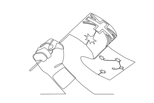 A hand firmly holding the Australian flag. Australia day one-line drawing