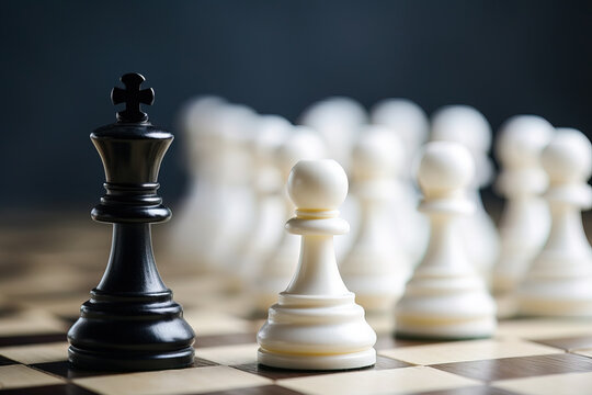 The black king is surrounded by white pawns on the chessboard
