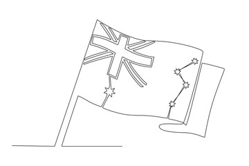 An Australian flag flying over a pole. Australia day one-line drawing