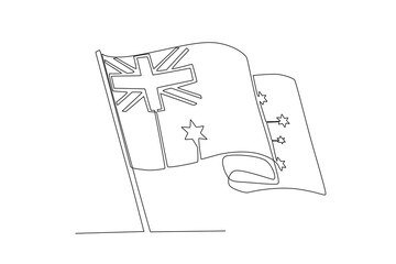 Close-up view of the Australian flag flying. Australia day one-line drawing