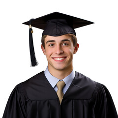 closed up of a graduating university student male smiling, wearing a graduation cap, isolated on a transparent background, student life
