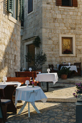 Empty cafe on a street in Supetar, Brac island, Croatia.