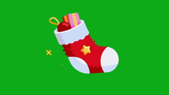 cartoon animation og christmas sock with present inside