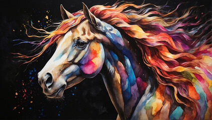A majestic horse gallops through a vibrant rainbow of colors - AI Generative