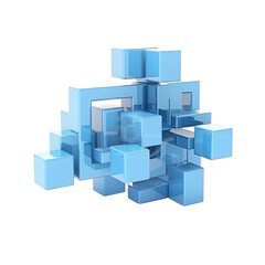 Obraz premium Set of blue geometric compositions, 3d render, isolated on transparent background. Generative AI