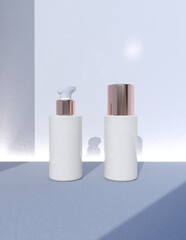 A cosmetics mock-up file through 3D rendering, simple yet tasteful and harmonious background for the product mock-up.