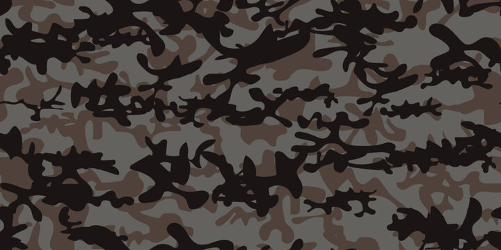 Camouflage Seamless Repeat. Gray Hunter Pattern. Seamless Paint. Digital Dirty Camouflage. Fabric Black Pattern. Abstract Vector Camoflage. Tree Urban Grunge. Black Camo Paint. Army Military Print.
