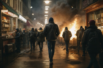 People rioting in the streets - obrazy, fototapety, plakaty