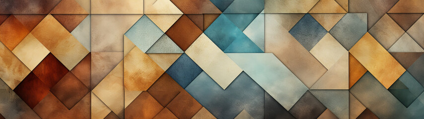 A mesmerizing display of geometric beauty and raw emotion, captured in a screenshot of a brown and tan wall adorned with a symmetrical pattern of abstract beige triangles and intricate lines, backgro - obrazy, fototapety, plakaty
