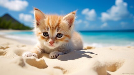 Obraz premium kitten on the beach