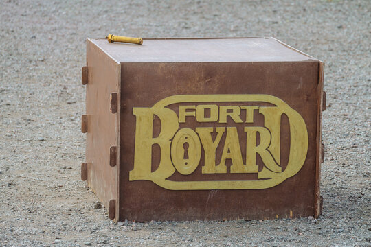Belgorod, Russia - May 31, 2023: Game box with case for Fort Boyard quest show.